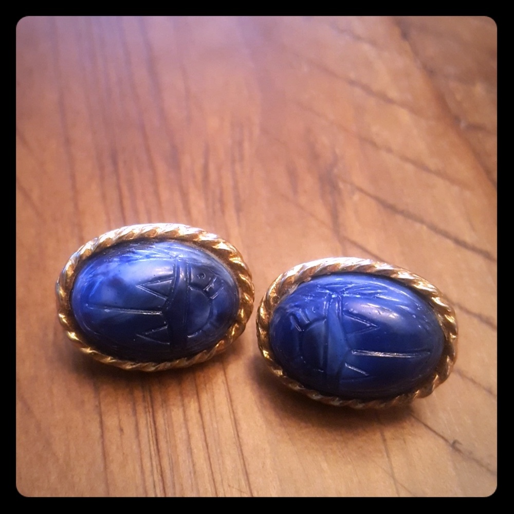 Vintage Lapis Scarab earings